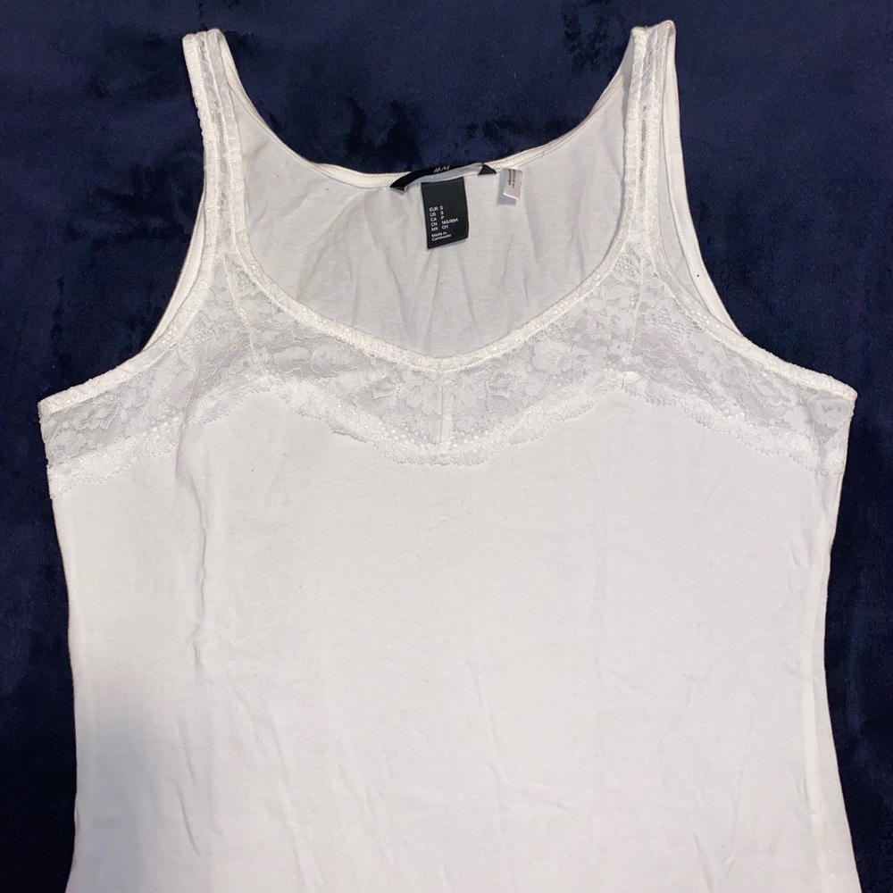 H&M White Lace Trim Tank Top